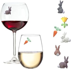 Simply Charmed Magnetic Wine Glass Charms – Cute Bunnies and Flower Drink Markers Set of 6